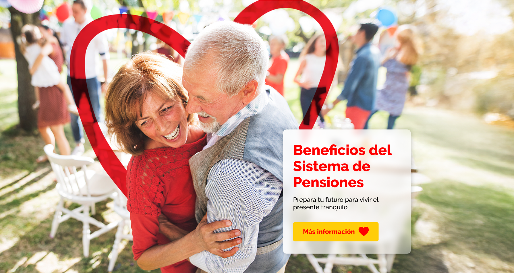 JMMB Dominican Republic AFP website header showing an older couple embracing outdoors with Spanish messaging about the benefits of the pension system and an illustrated heart graphic in the background.